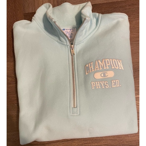 Champion Sweatshirt Womens Small Blue Pullover Quarter Zip Logo Fleece Gym‎ Y2K - Picture 1 of 8